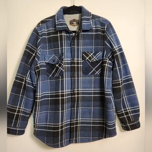 Freedom Foundry Men's Blue Flannel Shacket with Sherpa Lining in size 0. #D03